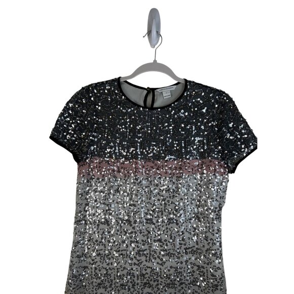 Diane Von Furstenberg Sequin Ombre Mini Dress Black/Gold Short Sleeve Womens 4 - Picture 3 of 10